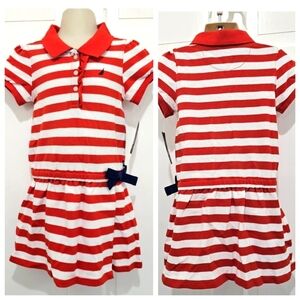 Nautica Girls Red & White Stripe Polo Dress Size 3T NWT